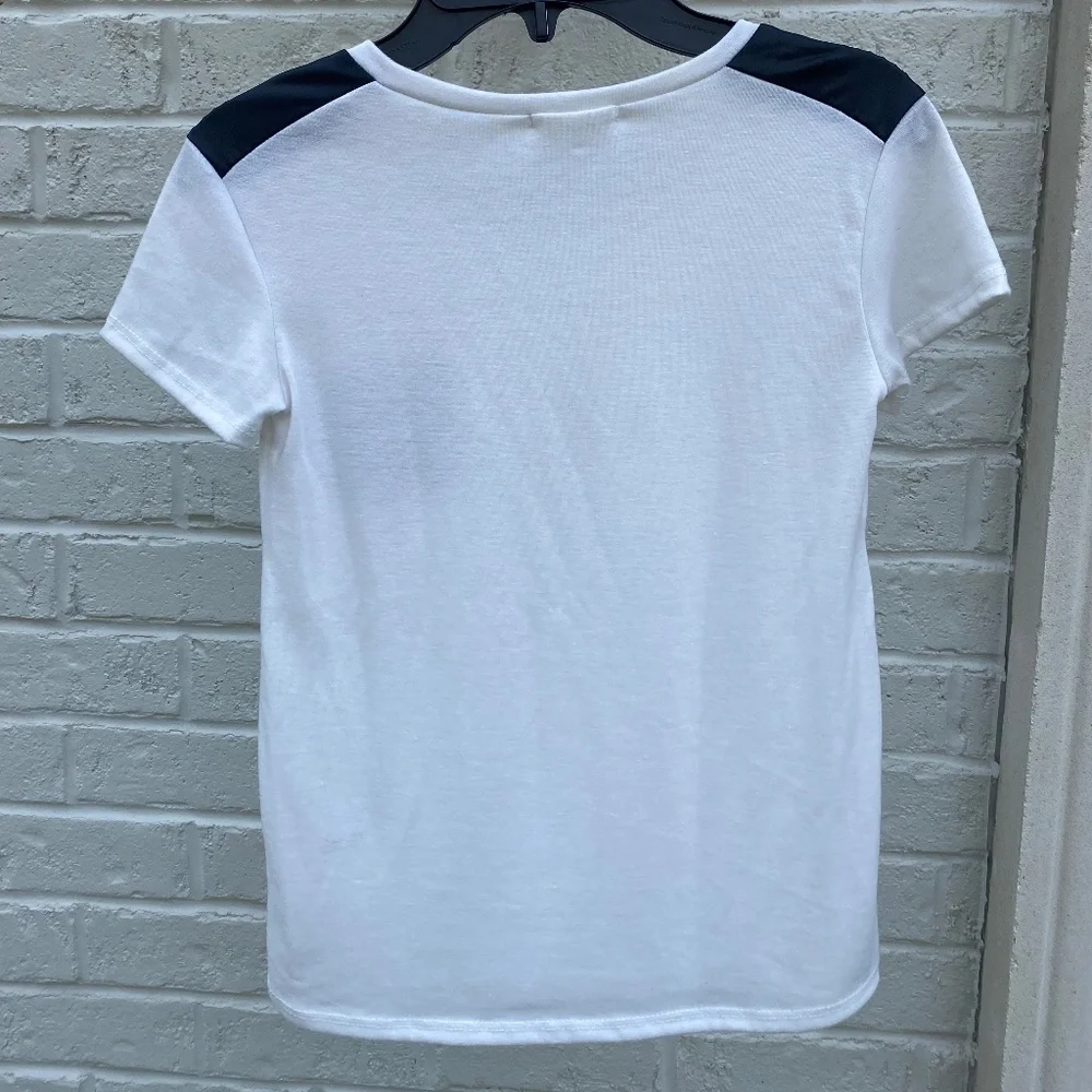 Soprano white short sleeve faux leather t-shirt girls 10-12